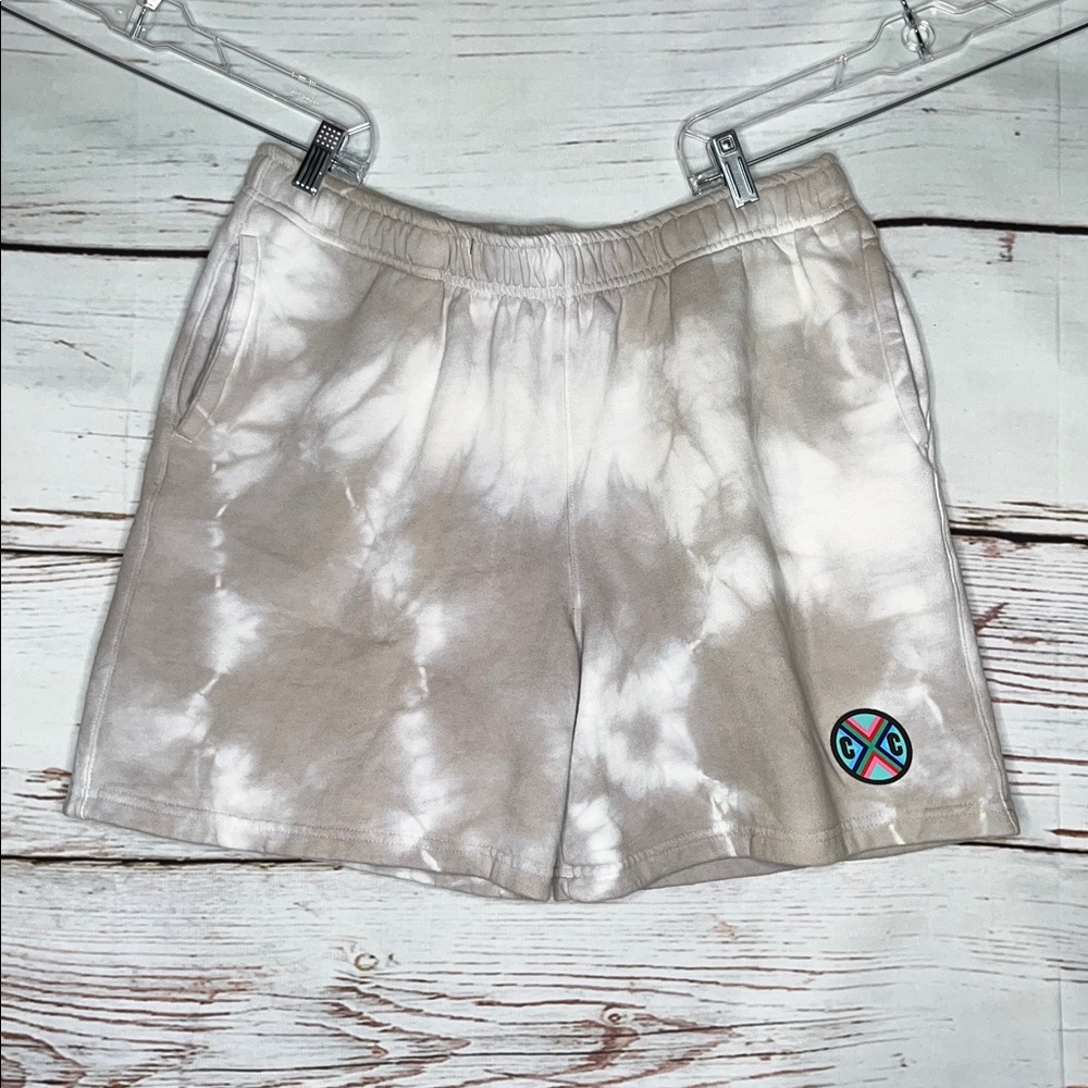 Cross Colours NWT Size 2X Tan & White Tie Dye New Circle Logo Sweat Shorts